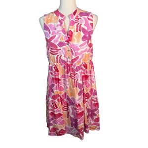 Baltic Born Cami Short Dress Womens Small Pink Multi Floral Linen Tiered Summer